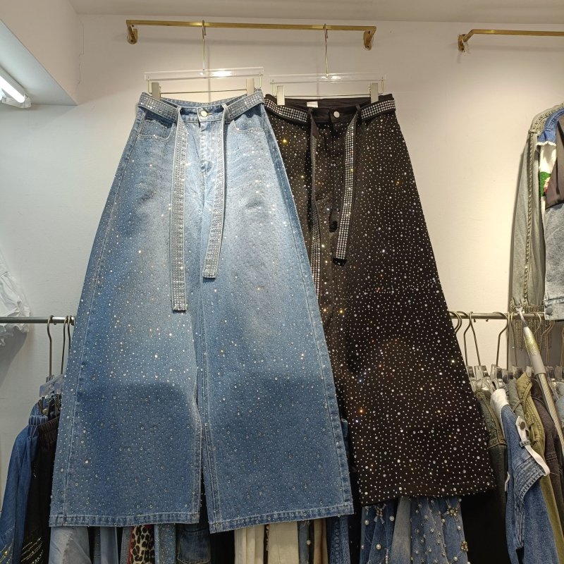 Traperice širokih nogavica s visokim strukom, denim s 50–70% pamuka, srednja debljina, street style, duljina hlača: hlače, zimska verzija 2024