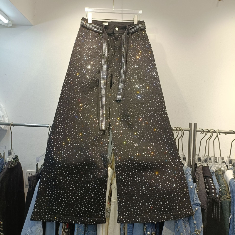 Traperice širokih nogavica s visokim strukom, denim s 50–70% pamuka, srednja debljina, street style, duljina hlača: hlače, zimska verzija 2024