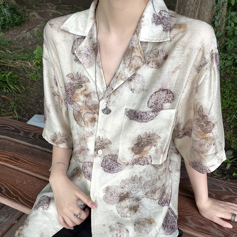 Košulja od Tencela s kratkim rukavima, pamuk-poliester smjesa, ovratnik Lapel, japansko-korejski opušten stil