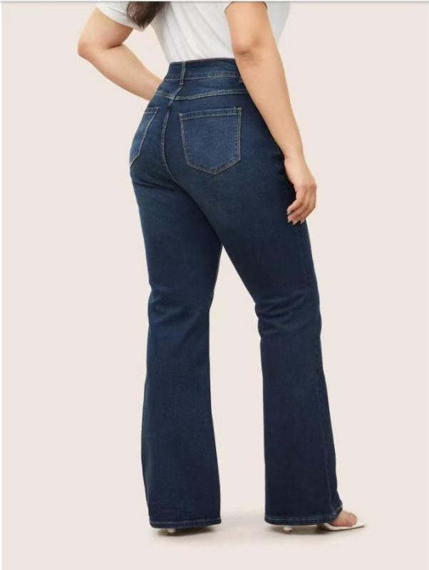 Ženske hlače farmerice ravnog kroja, isprani denim s poliesterom, srednji pojas, visoka elastičnost