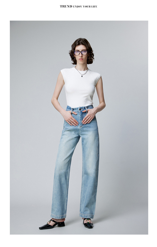 Traperice, ravni kroj, visok struk, denim, 95% pamuk, srednja debljina, jesen 2024