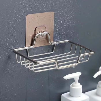 Nemes acélból készült szappantartó lefolyóhálóval, falra szerelhető, szívókoronggal, egyrétegű