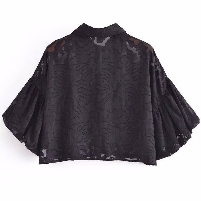 Ženska košula s Lantern rukavima u jacquard tkanini, poliester ≥95%, ovratnik, jednodijelna kopčanje, street fashionista, proljeće 2025