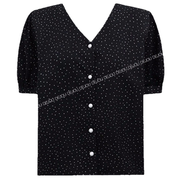 Šifonska košulja s V‑izrezom, kratki rukavi, točkasti uzorak, udoban kroj