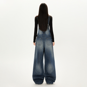 Ženski denimski overal u retro stilu, podesiva struka, široke nogavice, duljina do poda
