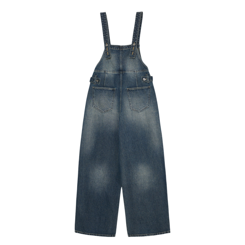 Ženski denimski overal u retro stilu, podesiva struka, široke nogavice, duljina do poda