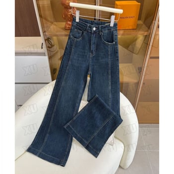 Traperice s visokim strukom, široke nogavice, debeli denim, dugački kroj, proljeće 2025