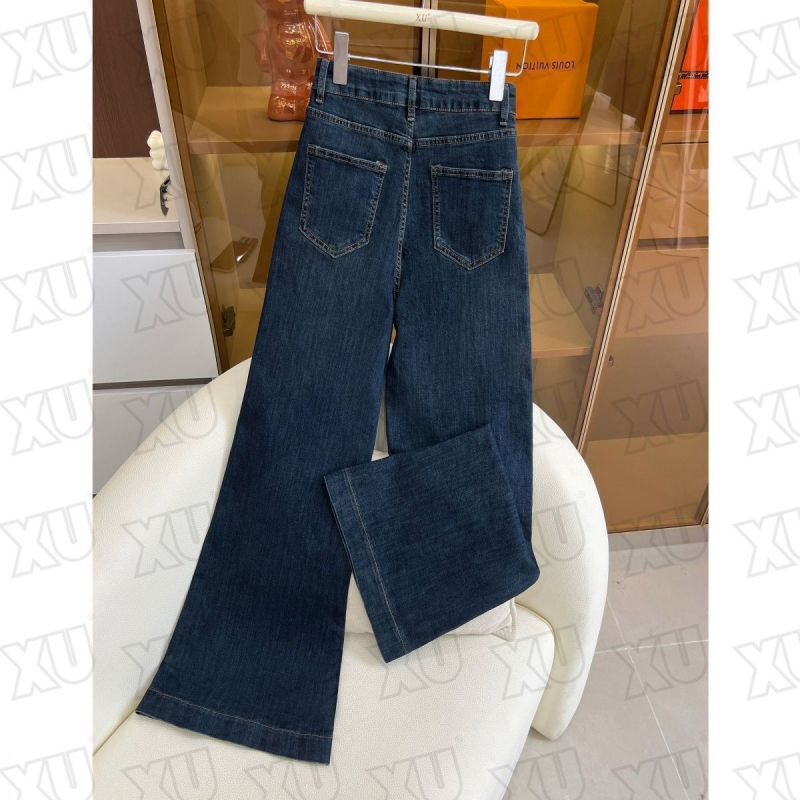 Traperice s visokim strukom, široke nogavice, debeli denim, dugački kroj, proljeće 2025