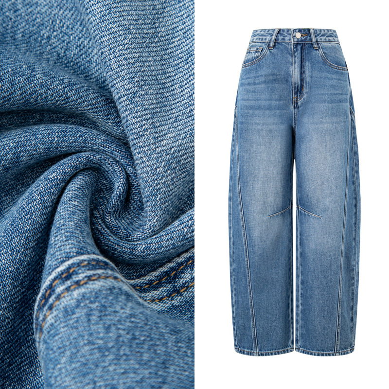 Scimitar hlače s 3D dekonstruiranim bočnim šavovima u luk za poboljšanje oblika nogu; denim s visokim strukom, pamuk i Tencel, ležerni japansko-korejski stil