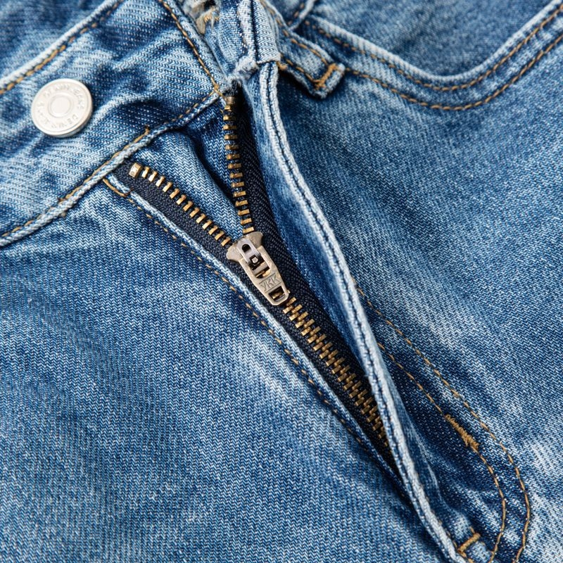 Scimitar hlače s 3D dekonstruiranim bočnim šavovima u luk za poboljšanje oblika nogu; denim s visokim strukom, pamuk i Tencel, ležerni japansko-korejski stil