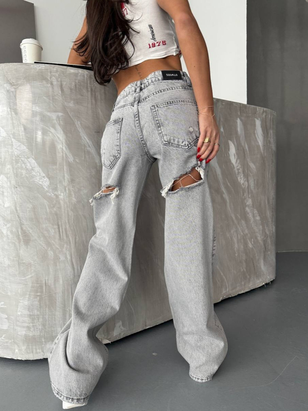 Traperice, visokog struka, široke nogavice, pocepan dizajn, mikroelastičan denim s 95% pamuka