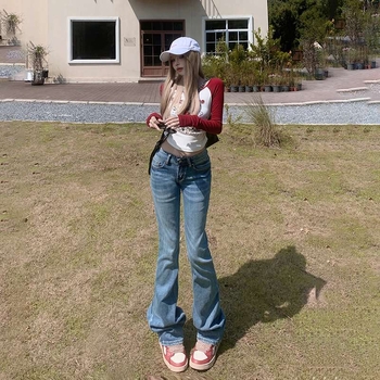 Jeansi de croială largă, uzură, fermoar, stil casual