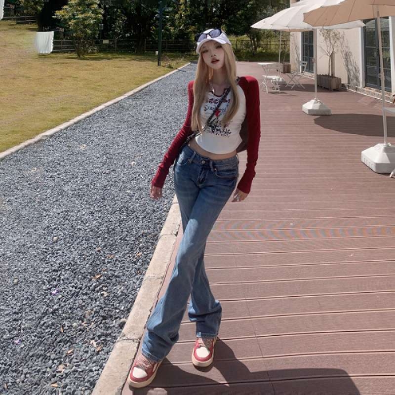 Jeansi de croială largă, uzură, fermoar, stil casual