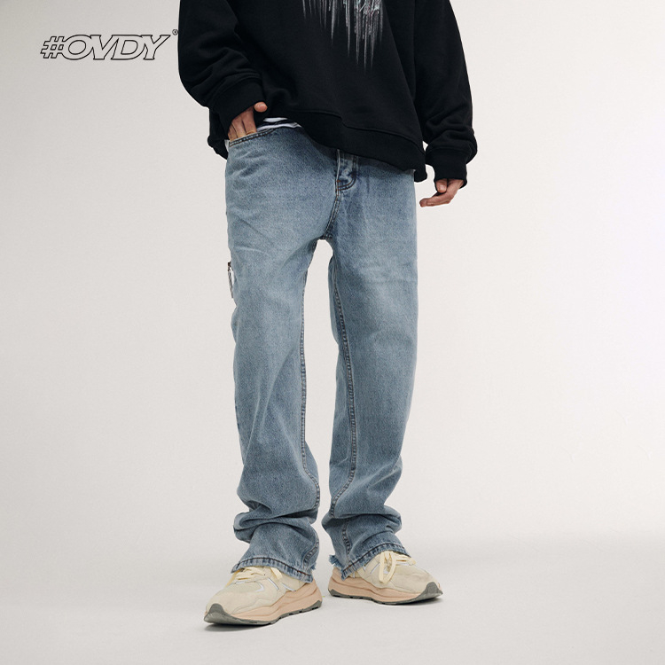 Blugi bărbați din denim, croială dreaptă, talie medie, 90% poliester, fără călcare, pentru timpul liber