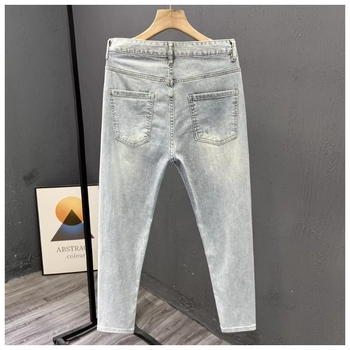 Muške traperice ravnog kroja, elastične, cropped duljina, pamuk denim, srednji pojas