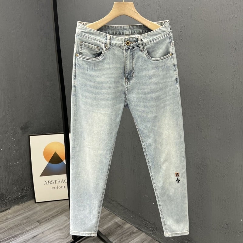 Muške traperice ravnog kroja, elastične, cropped duljina, pamuk denim, srednji pojas