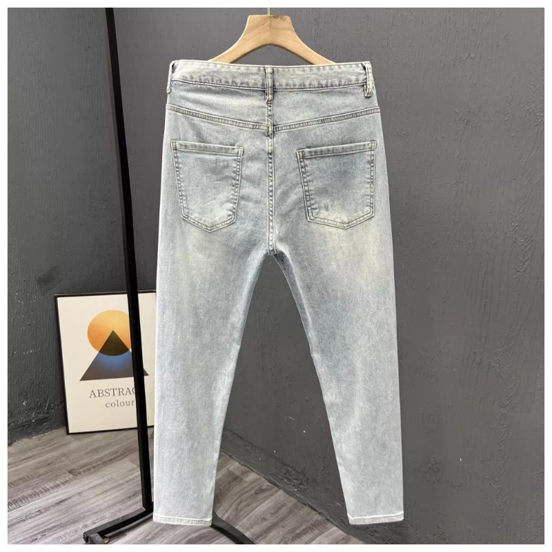 Muške traperice ravnog kroja, elastične, cropped duljina, pamuk denim, srednji pojas