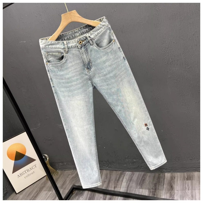 Muške traperice ravnog kroja, elastične, cropped duljina, pamuk denim, srednji pojas