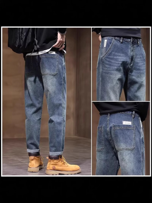 Muške traperice skraćene dužine ravnog kroja, pamuk-denim, srednji pojas, pranje vodom
