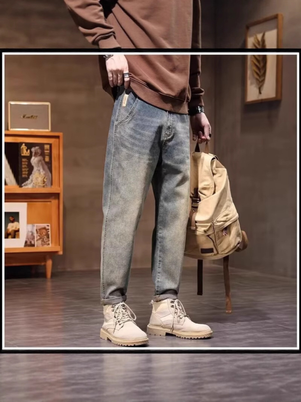 Muške traperice skraćene dužine ravnog kroja, pamuk-denim, srednji pojas, pranje vodom
