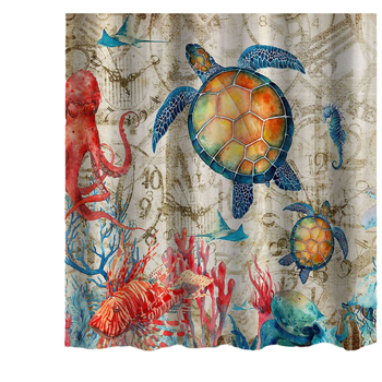 Комплект душ завеса и килим за баня с дизайн на костенурка; полиестер; персонализирана обработка; марка Dongfei