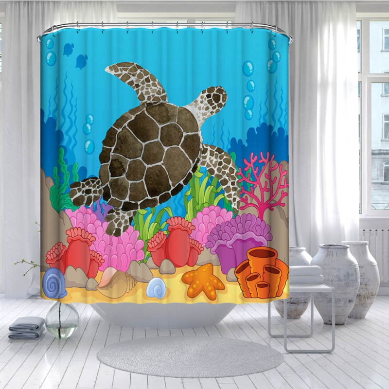 Комплект душ завеса и килим за баня с дизайн на костенурка; полиестер; персонализирана обработка; марка Dongfei