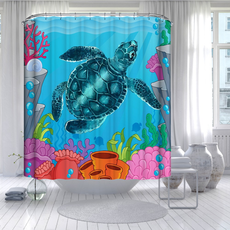 Комплект душ завеса и килим за баня с дизайн на костенурка; полиестер; персонализирана обработка; марка Dongfei