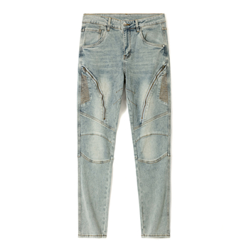 Muške traperice od denima, ravni kroj, srednji uspon, patchwork s ukrasom zatvarača, distressed efekt