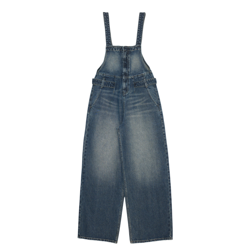 Denim kombinezon, opušteni struk, široke nogavice, jesen 2025, oprano