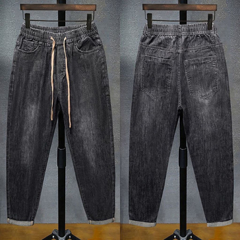 Muške traperice s elastičnim pojasom, ravni kroj (pamuk-denim, srednja visina struka, prednji zatvarač)