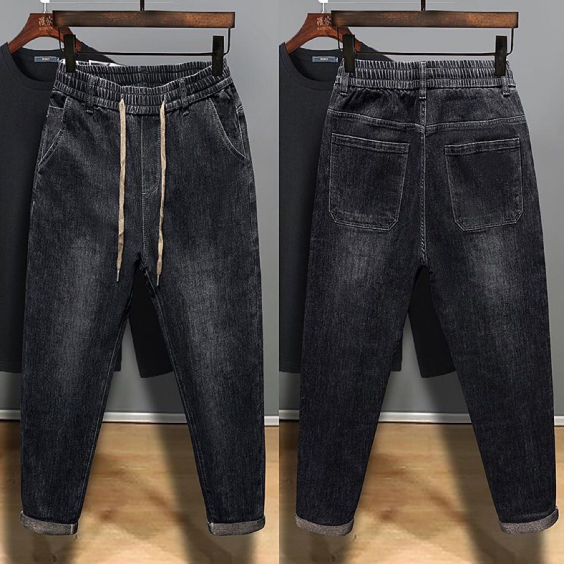 Muške traperice s elastičnim pojasom, ravni kroj (pamuk-denim, srednja visina struka, prednji zatvarač)