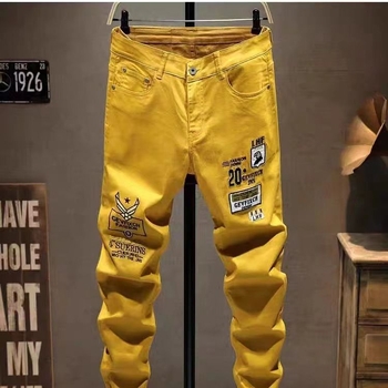 Ανδρικά τζιν, Slim Fit με κεντημένο έμβλημα, μεσαία μέση, φερμουάρ, βαμβάκι 98%