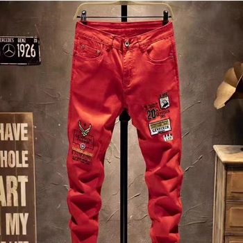 Ανδρικά τζιν, Slim Fit με κεντημένο έμβλημα, μεσαία μέση, φερμουάρ, βαμβάκι 98%