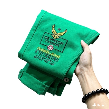 Ανδρικά τζιν, Slim Fit με κεντημένο έμβλημα, μεσαία μέση, φερμουάρ, βαμβάκι 98%