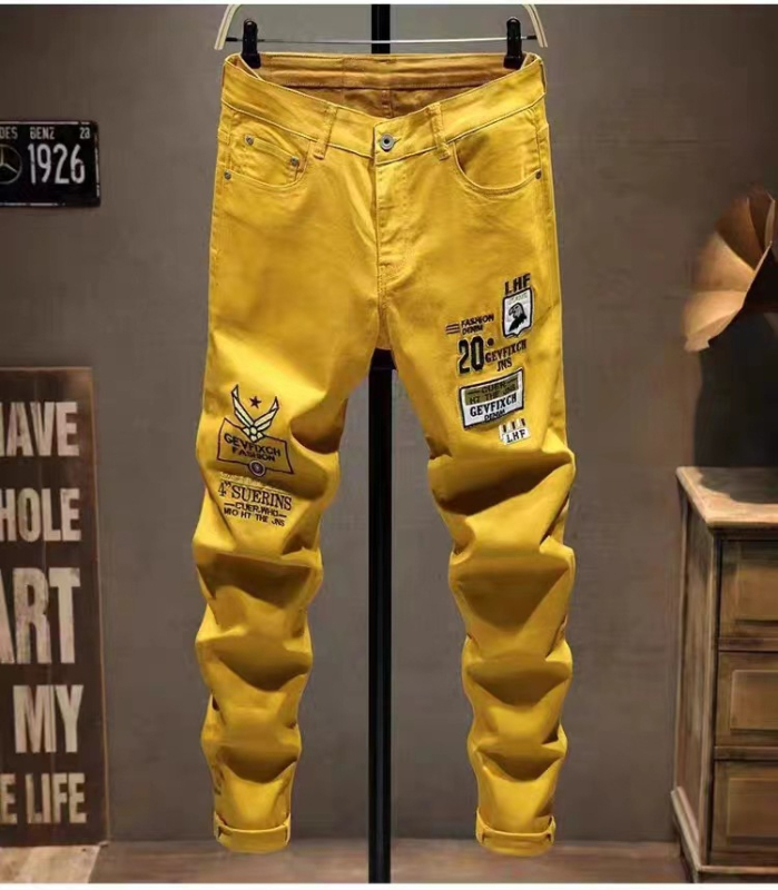 Ανδρικά τζιν, Slim Fit με κεντημένο έμβλημα, μεσαία μέση, φερμουάρ, βαμβάκι 98%