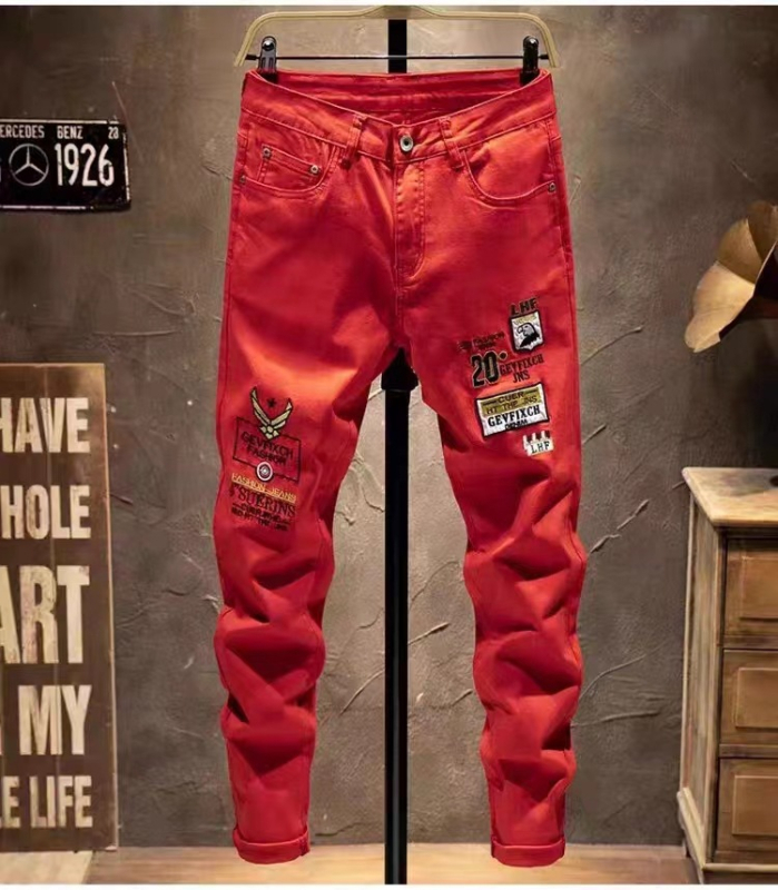 Ανδρικά τζιν, Slim Fit με κεντημένο έμβλημα, μεσαία μέση, φερμουάρ, βαμβάκι 98%