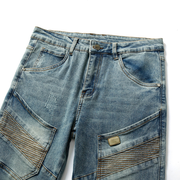 Férfi utcai stílusú farmernadrág, egyenes szárú, distressed és stone wash effektusokkal, Rabbit Hair denim, középmagas derék