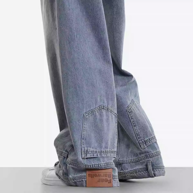 Traperice s ravnim krojem, pamuk-denim, srednji pojas, zatvaranje na gumbe