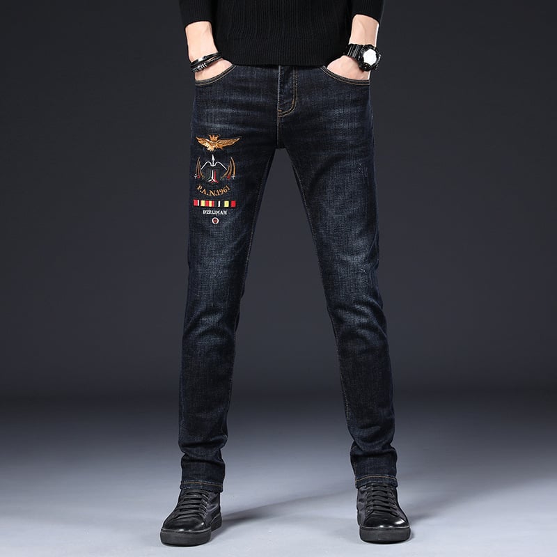 Denim traperice korejskog stila, slim-fit, srednji porast, oprane, mikro-stretch