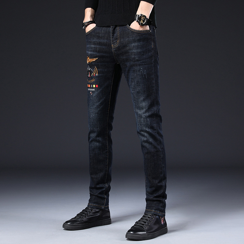 Denim traperice korejskog stila, slim-fit, srednji porast, oprane, mikro-stretch