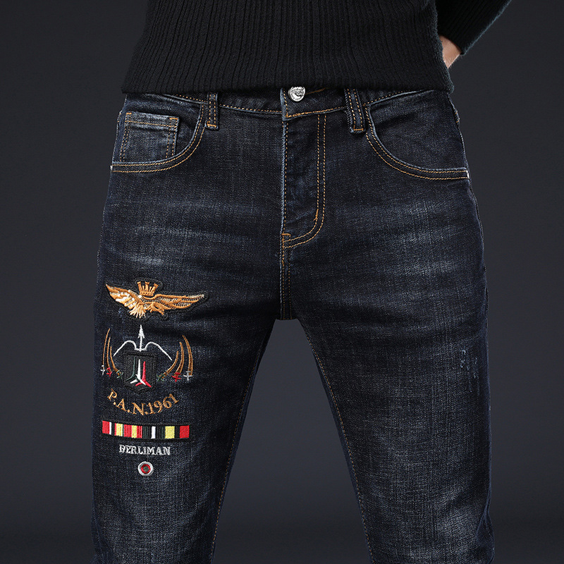 Denim traperice korejskog stila, slim-fit, srednji porast, oprane, mikro-stretch