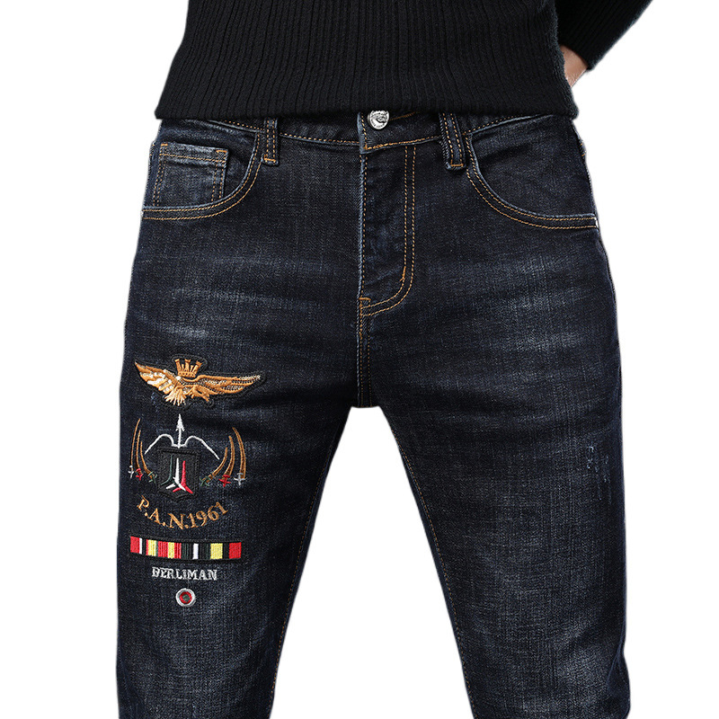 Denim traperice korejskog stila, slim-fit, srednji porast, oprane, mikro-stretch