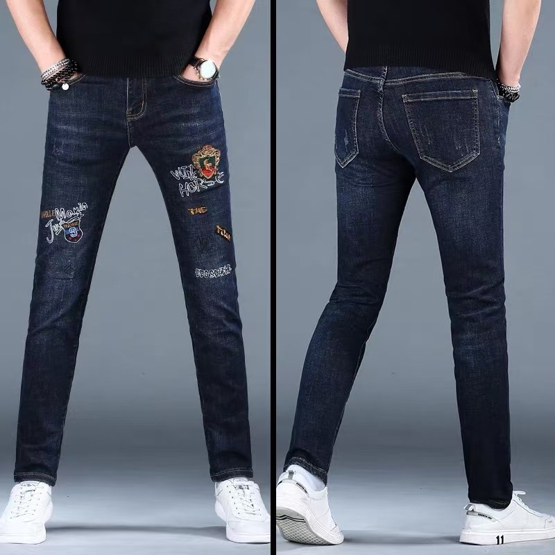 Denim traperice korejskog stila, slim-fit, srednji porast, oprane, mikro-stretch