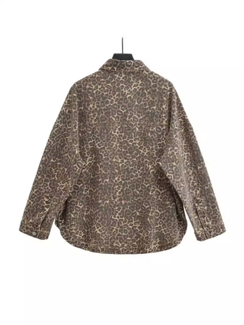 Leopard print pamukasti kaput s polo ovratnikom, jednostruko kopčanje, širok kroj