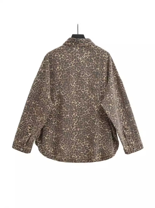 Leopard print pamukasti kaput s polo ovratnikom, jednostruko kopčanje, širok kroj