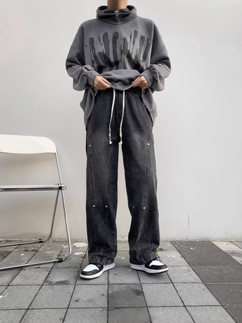 Muške traperice, labav kroj, denim patchwork, srednji pojas, zip