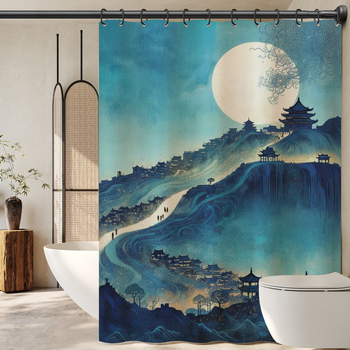 Завеса за баня с китайски стил и пейзажен мотив, полиестер, персонализирана обработка
