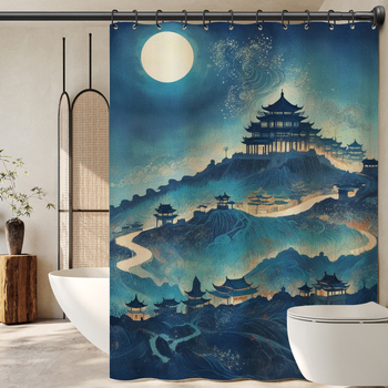 Завеса за баня с китайски стил и пейзажен мотив, полиестер, персонализирана обработка