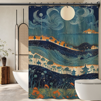 Завеса за баня с китайски стил и пейзажен мотив, полиестер, персонализирана обработка