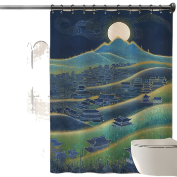 Завеса за баня с китайски стил и пейзажен мотив, полиестер, персонализирана обработка